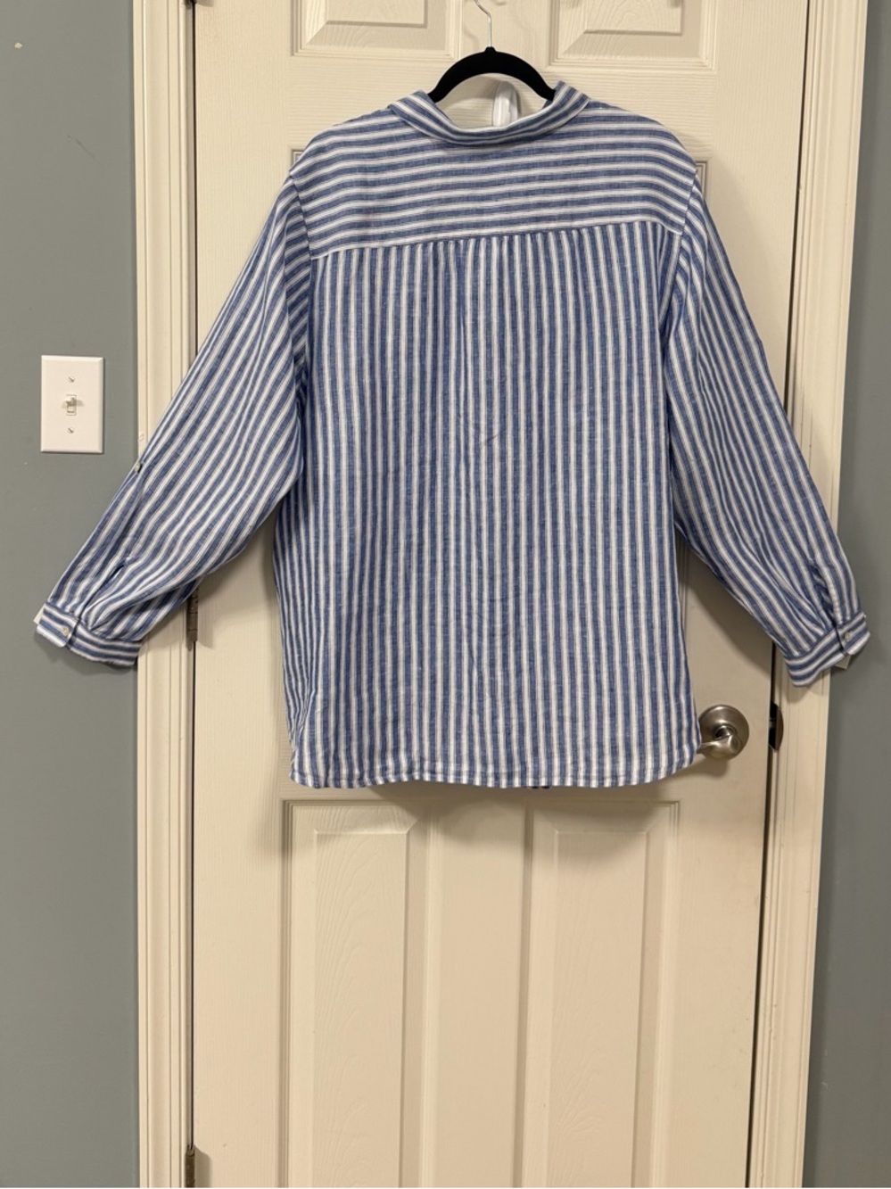 J. Jill Blue and White Striped Linen Button-Front Shirt - Picture 14 of 16